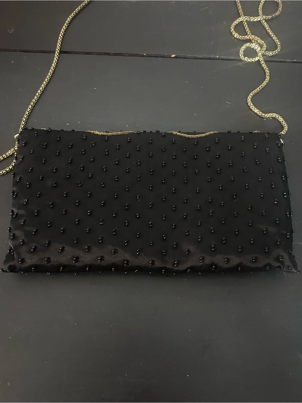 Beaded Black Evening Clutch with Gold and Silver Embroidery